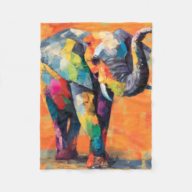 Cobertor De Velo Abstrato Happy Rainbow Elephant (Frente)