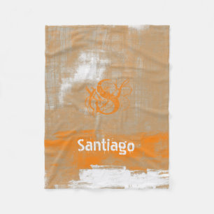 Cobertor De Velo Abstrato laranja cinza branco Seu nome Monograma