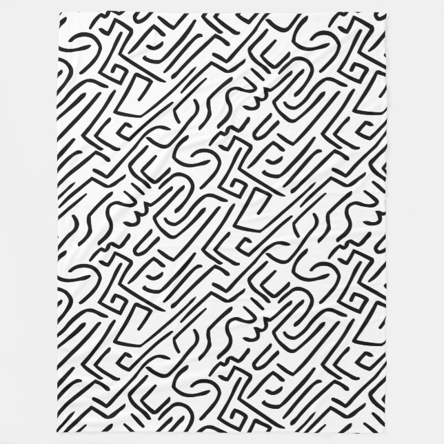 Cobertor De Velo Abstrato Linhas 130318(b) - Preto em branco (Frente)