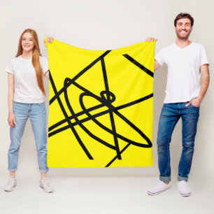 Cobertor De Velo Abstrato Minimalismo Linhas Amarelo Preto