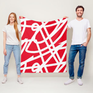 Cobertor De Velo Abstrato Minimalismo Linhas Brancas Vermelhas