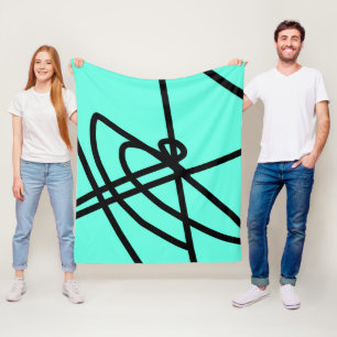 Cobertor De Velo Abstrato Minimalismo Linhas Turquesa Negra