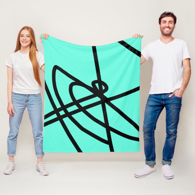 Cobertor De Velo Abstrato Minimalismo Linhas Turquesa Negra (In Situ)