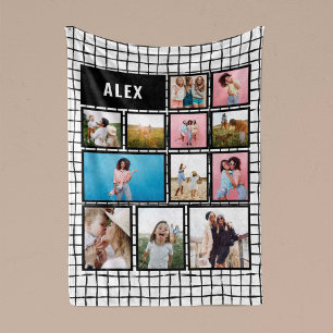 Cobertor De Velo Abstrato mínimo fotográfico preto branco 12 fotogr