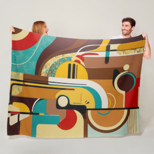 Cobertor De Velo Abstrato Retro Art Design Amarelo e castanho
