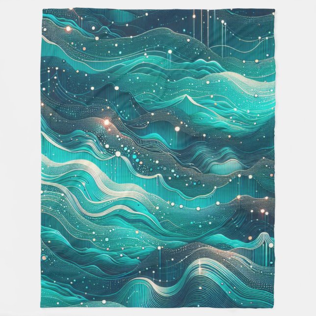 Cobertor De Velo "Abstrato Teal e Ondas de Água Azul" (Frente)