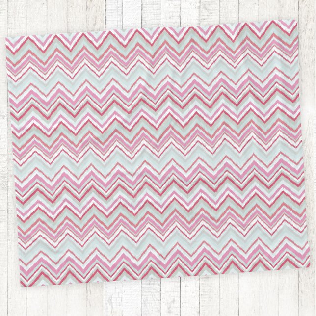 Cobertor De Velo Abstrato Verde-Rosa-Rosa-Ikat Chevron Moderno (Modern abstract Ikat chevron zigzag stripe pink and mint green fleece blanket)