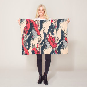 Cobertor De Velo Abstrato Vintage Ocean Waves Arte Japonesa