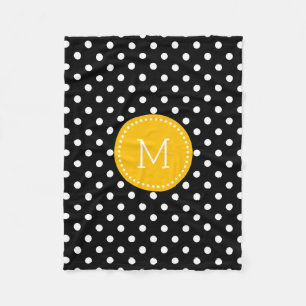 Cobertor De Velo Acentos Amarelos Polkadot Branco E Preto