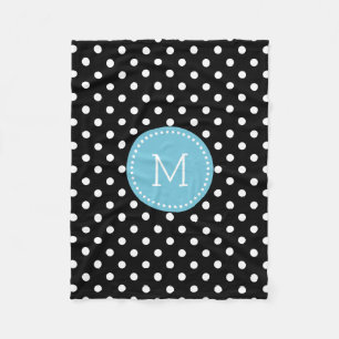 Cobertor De Velo Acentos Azuis De Polkadot Branco E Preto