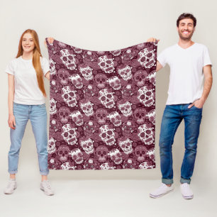 Cobertor De Velo açúcar cran vinho crânio padrão floral ornamental