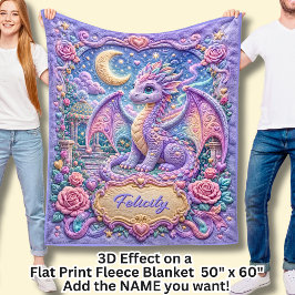 Cobertor De Velo Adicionar Nome Dragão Bebê Roxo Efeito 3D 