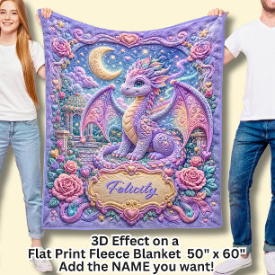 Cobertor De Velo Adicionar Nome Dragão Bebê Roxo Efeito 3D