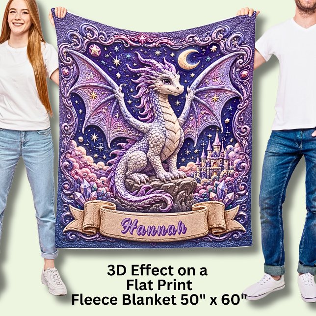 Cobertor De Velo Adicionar Nome, Dragão Roxo com Castelo & Lua  (Criador carregado)