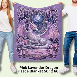 Cobertor De Velo Adicionar Nome Pink Dragon com Lua & Lavanda