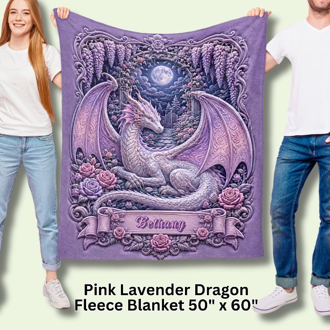 Cobertor De Velo Adicionar Nome Pink Dragon com Lua & Wisteria (Criador carregado)