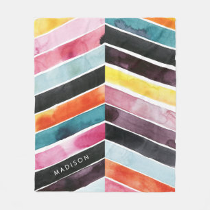 Cobertor De Velo Adicionar Seu Nome  Vivid Watercolor Chevron I