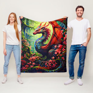 Cobertor De Velo Adicione Nome, Dragão Flor Com Asas Vermelhas