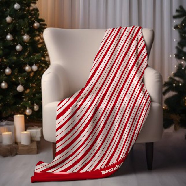 Cobertor De Velo Adicione nome Peppermint Stripe Classic, Natal (Criador carregado)