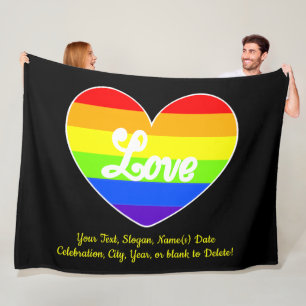 Cobertor De Velo Adicione seu texto, o Rainbow Heart LOVE em preto