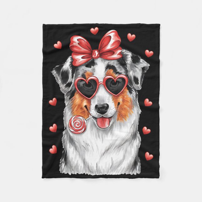 Cobertor De Velo Adorable Australian Shepherd Lick Lollipop Valenti (Frente)