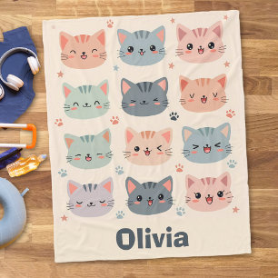 Cobertor De Velo Adoráveis Rostos de Gatinhos Kawaii