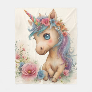 Cobertor De Velo Adorável Baby Unicorn Watercolor