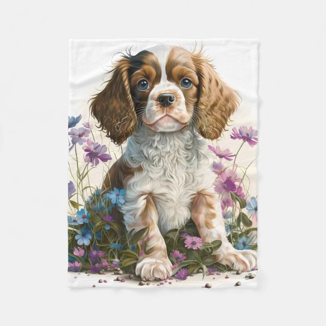 Cobertor De Velo Adorável Cachorrinho Cavalier Spaniel (Frente)