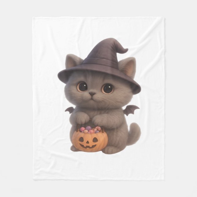 Cobertor De Velo Adorável Kitten no Halloween Roupa de Bruxa com Pu (Frente)
