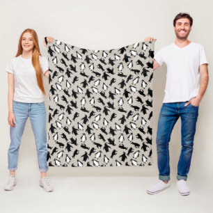 Cobertor De Velo Adorável padrão de pinguim branco preto fundo cinz