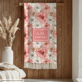 Cobertor De Velo Aerial Pink and Gold Modern Ink Flowers Monogram