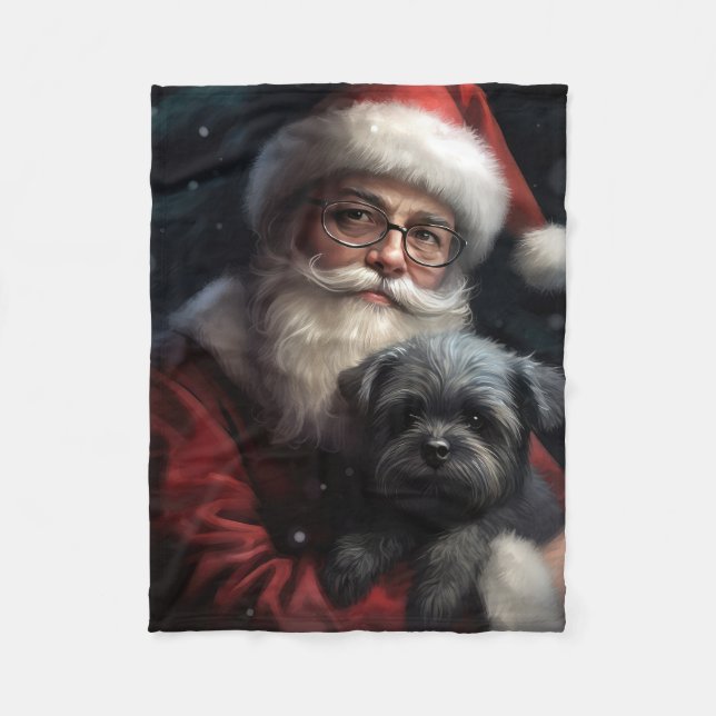 Cobertor De Velo Affenpinscher com Papai Noel Natal Festivo (Frente)