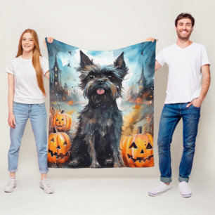 Cobertor De Velo Affenpinscher de Halloween com Abóboras Assustador