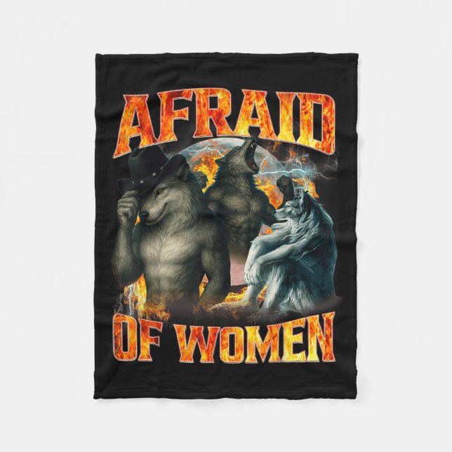 Cobertor De Velo Afraid Of Women Funny Alpha Wolf Meme Cringe Men D (Frente)