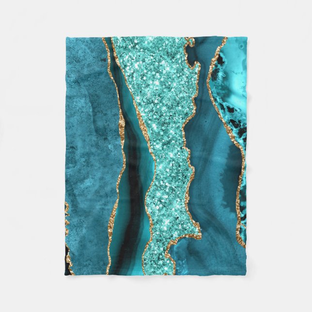 Cobertor De Velo Agate Teal Blue Glitter Marble Aqua Turquoise (Frente)