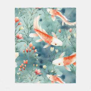 Cobertor De Velo Águas Tranquilas: Padrão De Peixe Koi De Aquarela