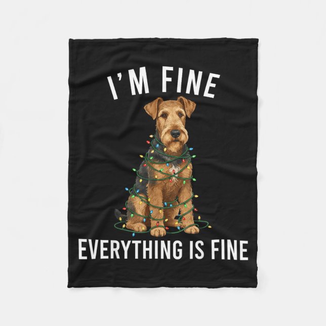 Cobertor De Velo Airedale Terrier Christmas I'm Fine Everything Is  (Frente)