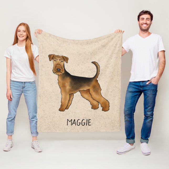 Cobertor De Velo Airedale Terrier Cute Cartoon Dog E Name Beige (In Situ)