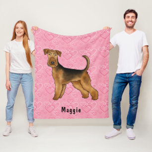 Cobertor De Velo Airedale Terrier Dog Com Corações E Nome Rosa