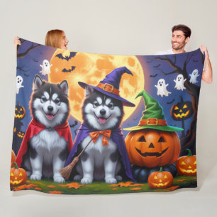 Cobertor De Velo Alaskan Malamute Dogs Pumpkin Halloween Engraçado