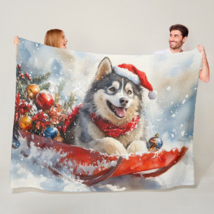 Cobertor De Velo Alaskan Malamute em Sledge Deixe-o nevar no Natal