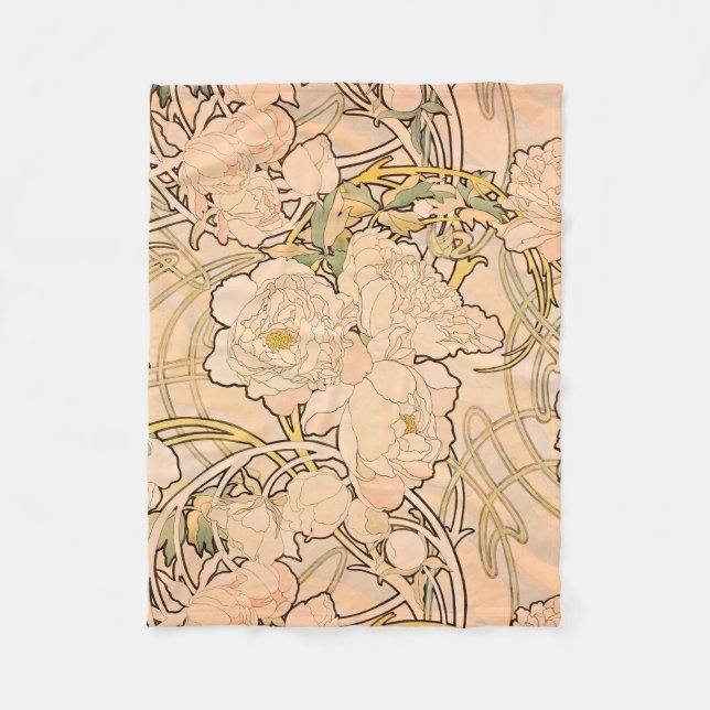 Cobertor De Velo Alfonse Mucha Art Nouveau Peonies (Frente)