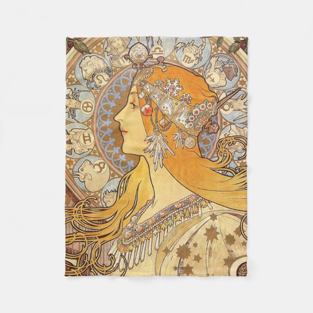 Cobertor De Velo Alfonse Mucha Zodiac Art Nouveau Mulher (Frente)