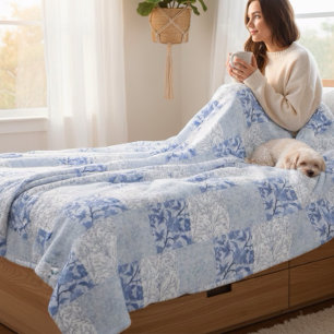 Cobertor De Velo Algodão Francês Pintado Padrão Azul Floral