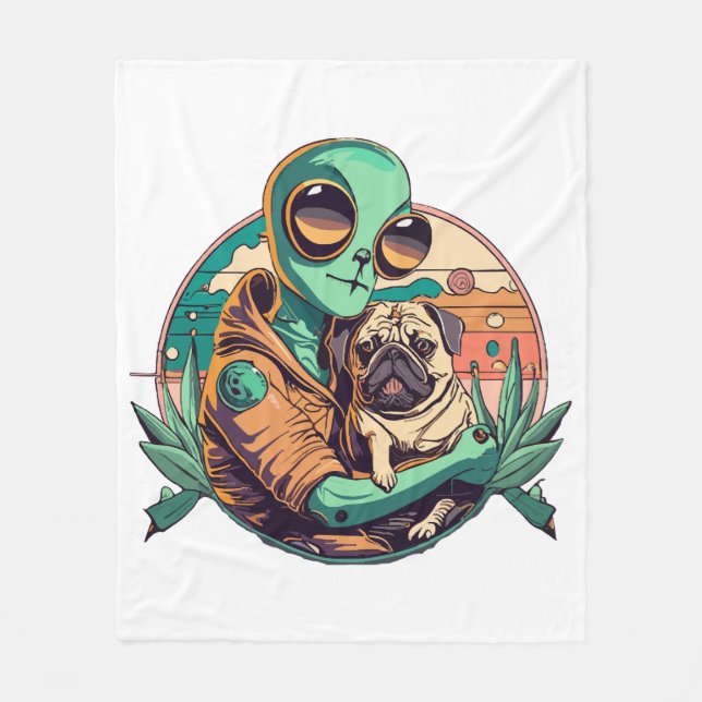Cobertor De Velo Alienígena e Pug (Frente)