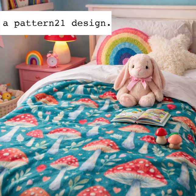 Cobertor De Velo almofada de lançamento com padrão de aquarela da h (Sweet toadstool mushrooms add storybook magic to a colorful inspired kids room.)
