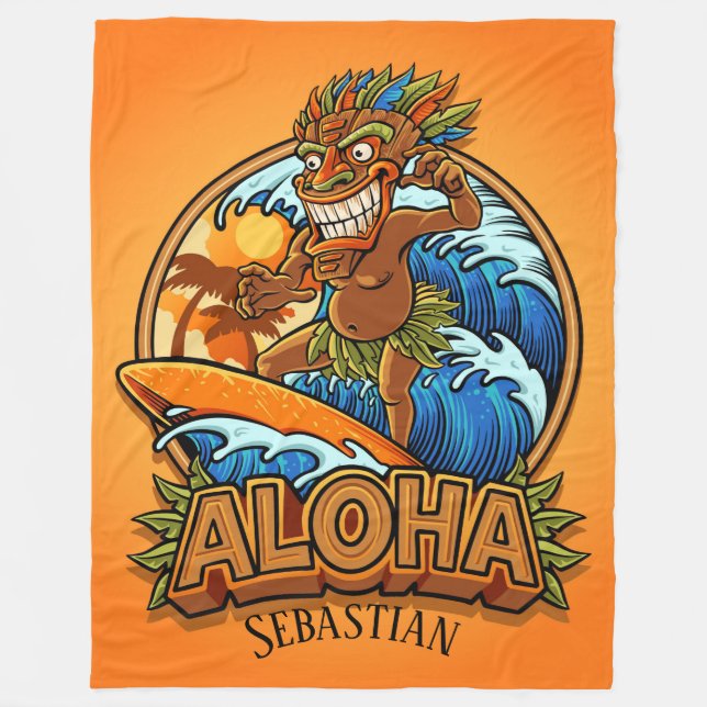 Cobertor De Velo Aloha Tiki Surfing Fleece Blanket (Frente)