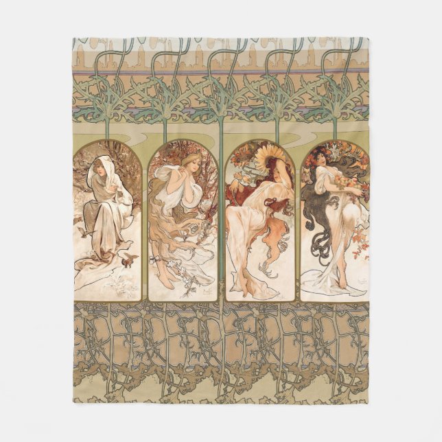 Cobertor De Velo Alphonse Mucha The Seasons 1897 Art Nouveau (Frente)