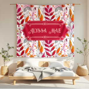 Cobertor De Velo Alyssa Mae Desenha Folhagem Cor-de-Rosa e Laranja