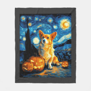 Cobertor De Velo Amantes de Corgi Pintura de van gogh noite estrela